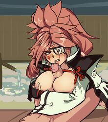 1girls baiken big_breasts big_penis boxman breast_hold breasts fellatio female guilty_gear insert_tag licking_penis light-skinned_male light_skin male outercourse paizuri rating:Explicit score:173 user:GirlsHaveGerms