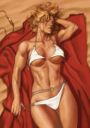 abs big_breasts bikini blonde_hair blue_eyes dc dc_comics deu-o dima_ivanov karen_starr large_breasts large_hips power_girl tan_lines rating:Explicit score:186 user:daniel650000