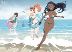 4girls absurd_res alternate_breast_size ass ball barefoot beach belly big_breasts bikini blonde_hair blue_bikini blue_eyes blue_hair blue_skin bouncing_breasts breasts brown_eyes brown_hair cleavage closed_eyes clothed dark-skinned_female dark_skin earrings feet female female_only gloria_(pokemon) green_bikini gym_leader half-closed_eyes highres hoop_earrings hourglass_figure hud human human_only large_breasts larger_female lass_(pokemon) lass_(pokemon_ss) midriff multiple_girls navel nessa_(pokemon) nintendo npc_trainer one-piece_swimsuit one_eye_closed open_mouth orange_hair outdoors peach_hair pokemon pokemon_ss ponytail r3dfive sideboob size_difference smile sobble sonia_(pokemon) standing swimsuit teeth text thick_thighs toes tongue water watermark wide_hips rating:Safe score:330 user:justausername