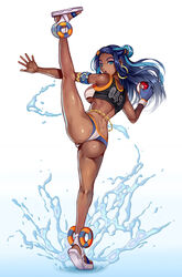 1girls alternate_breast_size armpits ass back big_ass big_breasts blue_eyes blue_hair breasts cleavage clothed dark-skinned_female dark_skin earrings feet female female_only flexible gloves gym_leader human leg_up long_hair looking_at_viewer looking_back nessa_(pokemon) nintendo open_toe_shoes panties poke_ball pokemon pokemon_ss pose shirt shoes sideboob solo splits spread_legs thick_thighs toes underwear vertical_splits water whistlerx wide_hips rating:Questionable score:141 user:justausername