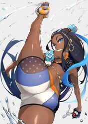 1girls armpits ass back big_ass blue_eyes blue_hair breasts bubble_butt clothed dark-skinned_female dark_skin earrings feet female female_only flexible gloves gym_leader human leg_up long_hair looking_at_viewer looking_back nessa_(pokemon) nintendo nuezou open_toe_shoes poke_ball pokemon pokemon_ss pose shirt shoes shorts sideboob small_breasts solo splits spread_legs swimsuit thick_thighs toes vertical_splits water wide_hips rating:Questionable score:478 user:justausername