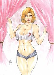 1girls 2017 belly_button big_breasts blonde_hair blue_eyes blue_shorts booty_shorts breasts busty cleavage curtain curtain_grab curtains curvaceous curvy dated dc dc_comics deviantart drapes earth-2 earth2 earth_2 ed_benes_studio eyeshadow female female_only hot_pants jsa justice_society justice_society_of_america kara_zor-l karen_starr kryptonian lanio_sena large_breasts makeup mascara midriff nail_polish navel pink_curtains pinup power_girl red_lips red_lipstick red_nail_polish red_nails shirt short_hair short_shorts signature solo stomach superheroine tank_top thick_thighs thighs voluptuous watermark white_shirt white_tank_top white_topwear rating:Safe score:56 user:JackieEstacadoThrowaway