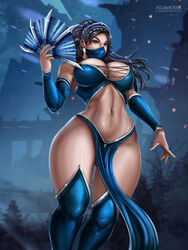 1girls 2d abs big_breasts breasts cleavage female female_only flowerxl kitana large_breasts looking_at_viewer mortal_kombat pinup solo thick_thighs thighhighs rating:Questionable score:167 user:justausername