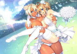 2019 2girls big_breasts bouquet breasts bridal_gauntlets bride cleavage covered_nipples dark-skinned_female dark_skin dress female female_only high_heels large_breasts looking_at_viewer muscular_female original panties sela_(sela_god) sela_god smile thighhighs ursula_(sela_god) wedding_dress wedding_lingerie wedding_ring white_dress white_footwear white_gloves white_legwear white_panties wholesome wife_and_wife yuri rating:Safe score:265 user:justausername