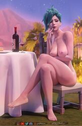 1girls 3d areolae barefoot blender blizzard_entertainment blue_hair breasts feet female female_only forceballfx looking_at_viewer mercy nipples overwatch purple_toenails solo toes rating:Questionable score:221 user:justausername