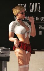 1girls 3d blonde_hair busty cassie_cage choker classroom crop_top female female_focus female_only glasses hourglass_figure long_hair mortal_kombat mortal_kombat_11 ponytail pose posing school_uniform schoolgirl skimpy skimpy_clothes solo stockings tagme tied_shirt wide_hips wildynsfw rating:Questionable score:99 user:3ddy_slim