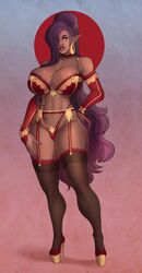 akira_raikou big_breasts breasts color dark-skinned_female dark_skin elf female female_only heels high_heels hoop_earrings legs lingerie long_hair platform_heels pointy_ears purple_hair solo thick_thighs vanessa_(live_for_the_funk) very_long_hair wide_hips rating:Questionable score:180 user:Opalogem