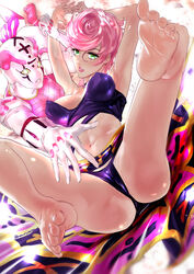 1girl barefoot bra clothed feet female foot_fetish foot_focus jojo's_bizarre_adventure kamino_ryu panties pink_hair soles solo spice_girl stand_(jjba) toes trish_una underwear vento_aureo rating:Explicit score:164 user:wodelovetrsdr