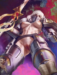 1girls absurd_res areolae armor armwear breasts brown_eyes casual clitoris exposed_torso female female_only female_space_marine functionally_nude genderbend genderswap grey_knight human inquisition legwear nipples no_bra pauldrons purity_seal pussy sci-fi science_fiction scifi solo solo_female solo_focus space_marine standing themaestronoob warhammer_(franchise) warhammer_40k weapon white_hair rating:Explicit score:252 user:Feyfolken