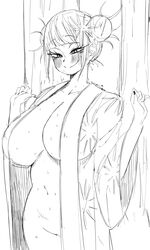 1girls big_breasts blush breasts chubby coffing_(artist) himiko_toga huge_breasts japanese_clothes kimono monochrome my_hero_academia naughty_face navel nude open_robe seductive seductive_smile smile sweat wet wide_hips rating:Questionable score:327 user:punkmaster