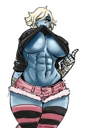 1girls abs blue-skinned_female blue_skin ezzyecchi monster_girl muscular_female zombie zombie_girl rating:Explicit score:77 user:marvyn