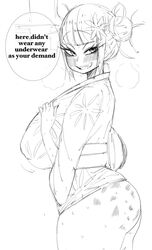 1girls alternate_breast_size ass big_ass big_breasts blush coffing_(artist) himiko_toga huge_breasts kimono looking_at_viewer monochrome my_hero_academia no_panties sideboob smile source_request sweat text rating:Questionable score:228 user:punkmaster