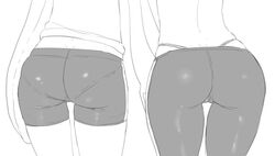 2girls ass ass_focus bike_shorts bubble_ass bubble_butt cameltoe clothed female inkling inkling_girl jtveemo leggings monochrome octoling octoling_girl panties pants pantylines sketch splatoon thong white_background rating:Questionable score:212 user:Tyguy714