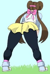 absurdres ass bending_over blue_background brown_hair charge_sol game_freak long_hair nintendo pantyhose pokemon pokemon_bw2 ribbon rosa_(pokemon) shoes simple_background tagme thick_thighs rating:Questionable score:26 user:Charge_Sol