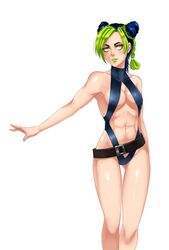 1girls abs belt bikini black_bikini black_swimsuit blue_hair blush blushing braided_ponytail cleavage clothing confident curvy double_bun eyelashes female female_only fit fit_female fully_clothed green_eyes green_hair green_lipstick hair_bun hairbun highres jojo's_bizarre_adventure jolyne_kujo lips lipstick medium_breasts multicolored_hair muscles muscular muscular_female navel sexually_suggestive shiny_clothes shiny_hair shiny_skin sling_bikini smile smiling solo standing stone_ocean swimsuit thighs tied_hair twrlare white_background rating:Questionable score:100 user:deleted5160