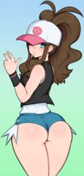 1girls afrobull ass back back_view bare_shoulders baseball_cap big_ass blue_background blue_eyes blush breasts brown_hair cap clothed clothing curvy denim_shorts digital_media_(artwork) eye_contact eyelashes female female_focus female_only hat hi_res highres hilda_(pokemon) human human_only jacket large_ass light_skin long_hair looking_at_viewer looking_back nintendo pokemon pokemon_bw ponytail pose posing revealing_clothes shirt short_shorts shorts sideboob simple_background smile solo solo_focus source_request standing sweatband thick_thighs thighs wide_hips rating:Safe score:576 user:phoenixeugene