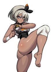 1girls ass barefoot bea_(pokemon) big_ass blonde_hair blue_eyes bodysuit breasts dark-skinned_female dark_skin feet gloves headband holding holding_object leg_up maniacpaint nintendo poke_ball pokemon pokemon_ss pose ribbon shirt short_hair sketch solo spread_legs thick_thighs ultra_ball white_background wide_hips rating:Questionable score:213 user:XTheReploid