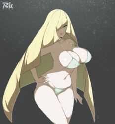 1girls aether_foundation big_breasts blonde_hair bra breasts cleavage female female_only hair_over_one_eye large_breasts looking_at_viewer lusamine_(pokemon) milf nintendo panties pokemon pokemon_sm r3dfive solo rating:Questionable score:152 user:justausername