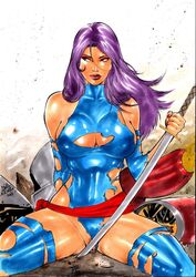 1girls 2019 betsy_braddock big_breasts blue_leotard breasts busty cleavage cleavage_cutout curvaceous curvy dated ed_benes_studio elizabeth_braddock eyeshadow female female_only holding_sword holding_weapon homo_superior human katana kwannon landing_strip lanio_sena large_breasts leotard long_hair makeup marvel marvel_comics mascara mutant nail_polish pinup psylocke pubic_hair purple_eyes purple_hair red_lips red_lipstick red_nail_polish red_nails signature sitting solo straight_hair superheroine sword telepath thick_thighs thighs voluptuous weapon x-men rating:Explicit score:27 user:JackieEstacadoThrowaway