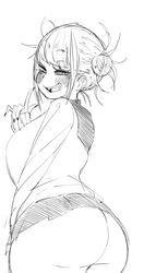 1girls alternate_breast_size ass big_ass big_breasts blush breasts clothed coffing_(artist) double_bun eye_contact female female_only half-closed_eyes himiko_toga human large_breasts looking_at_viewer looking_back monochrome my_hero_academia no_panties presenting_hindquarters sharp_teeth shirt short_hair sideboob sketch skirt smile teeth thick_thighs white_background wide_hips rating:Questionable score:202 user:punkmaster