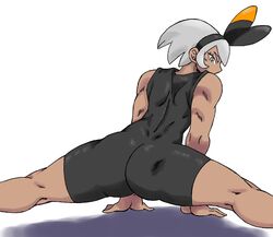 1girls absurdres all_fours ass bea_(pokemon) bending_over big_ass black_bodysuit blonde_hair bodysuit charge_sol clothed dark-skinned_female dark_skin flexible game_freak gray_eyes gray_hair grey_eyes hairband highres looking_at_viewer muscles muscular muscular_back muscular_female nintendo pokemon pokemon_ss ribbon shadow short_hair simple_background skin_tight solo splits spread_legs thick_thighs white_background rating:Questionable score:55 user:Charge_Sol