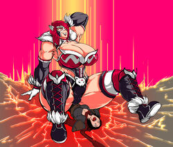 animal_ears artist_request barbarian_(diablo) breasts cracked_floor diablo diablo_3 elbow_gloves fake_animal_ears femdom giantess gloves heroes_of_the_storm huge_ass huge_breasts larger_female mask muscle muscular_female red_hair size_difference sonya_(diablo) straddling thick_thighs thighs toned valla wide_hips wrestler wrestling_outfit rating:Questionable score:37 user:mist0803