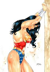 1girls 2019 amazon arms_up black_hair blue_eyes bracers breastplate breasts cleavage curvaceous curvy dated dc dc_comics diana_prince ed_benes_studio female female_only goddess human iago_maia justice_league large_breasts long_hair panties pinup purple_lips purple_lipstick ripped_clothing signature solo standing superheroine themysciran thick_thighs thighs tiara torn_clothes torn_clothing wonder_woman wonder_woman_(series) rating:Safe score:45 user:JackieEstacadoThrowaway