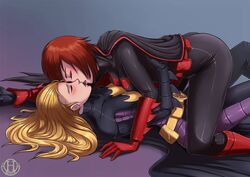 2girls batgirl batgirl_(stephanie_brown) batman_(series) batwoman blonde_hair clothing dc dc_comics female female_only kate_kane kissing red_hair stephanie_brown yuri rating:Questionable score:148 user:philipcoa1