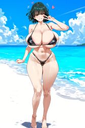  ai_generated bikini fubuki_(one-punch_man) huge_breasts large_breasts milf one-punch_man peace_sign tamagochiiii  rating:explicit score: user:bot