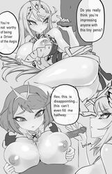 1boy 2girls annoyed areolae ass big_breasts breasts dark-skinned_male erection faceless_male female femdom foreskin handjob jtveemo large_breasts male monochrome multiple_girls mythra nipples paizuri penis pyra rex_(xenoblade) small_penis small_penis_humiliation straight uncut uninterested_sex xenoblade_(series) xenoblade_chronicles_2 rating:Explicit score:147 user:justausername