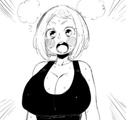 big_breasts big_eyes black_and_white blush coffing_(artist) huge_breasts my_hero_academia ochako_uraraka shocked sweat tagme tank_top rating:Safe score:146 user:BlizzardFest