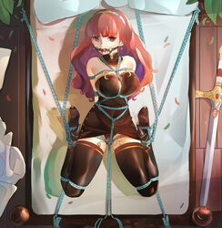 1girls arms_behind_back ball_gag bed black_thighhighs bondage bound bound_ankles bound_arms bound_legs bound_to_bed breasts busty celica_(fire_emblem) cleavage clothed commission dildo female female_only femsub fire_emblem fire_emblem_echoes:_shadows_of_valentia fire_emblem_gaiden forced_orgasm fully_clothed gag gagged high_heels long_hair looking_at_viewer lumpychan nintendo pillows red_ball_gag red_eyes red_hair restrained rope rope_bondage saliva solo solo_female sword thighhighs tied_to_bed tied_up vibrator vibrator_in_thighhighs weapon rating:Explicit score:180 user:bot