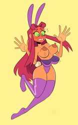 1girls accidental_exposure areolae blush boots breasts bunny_ears bunnysuit dc dc_comics embarrassed embarrassed_nude_female enf female female_only full-face_blush herny koriand'r long_hair nipples pink_hair solo starfire teen_titans wardrobe_malfunction rating:Explicit score:118 user:MrIceMan