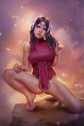 black_hair blue_eyes clothing crown female firolian irelia_xan league_of_legends legs_apart long_hair open_legs pink_clothing pussy_peek spread_legs tagme rating:Questionable score:162 user:acds