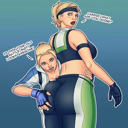 2d 2girls ass ass_grab big_butt blonde_hair blue_eyes breasts busty cassie_cage cleavage crop_top dirtyplaster female female_only fingerless_gloves fitness fully_clothed gloves gym_uniform headband milf mortal_kombat mortal_kombat_11 mother_and_daughter ponytail sleeves_rolled_up sonya_blade speech_bubble sportswear tied_hair wide_hips rating:Questionable score:212 user:Zardauz