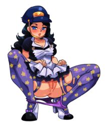 1girls anus apron apron_lift black_dress black_hair blue_eyes blue_hat blush blushing bottomless breasts clothing drcockula dress dress_lift eyelashes female female_only hat high_heels highres jojo's_bizarre_adventure jojolion kei_nijimura lifted_by_self lips long_hair looking_away looking_to_the_side maid maid_apron maid_dress maid_outfit maid_uniform medium_breasts panties panties_around_legs panties_down pantyhose partially_clothed presenting presenting_pussy purple_panties purple_underwear pussy ripped_clothes ripped_clothing ripped_pantyhose sexually_suggestive shiny_clothes shiny_hair shiny_skin solo squatting star_print text torn_clothes torn_clothing torn_pantyhose underwear underwear_around_legs underwear_down vagina white_background rating:Explicit score:37 user:deleted5160