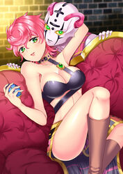 2girls armpits breasts couch female female_only green_eyes jojo's_bizarre_adventure pink_hair spice_girl stand_(jjba) toned toned_female trish_una uzura_(moimoi) vento_aureo rating:Safe score:168 user:wodelovetrsdr