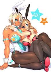 2019 2girls abs big_breasts breasts bunny_day bunny_ears bunny_girl bunnysuit cleavage dark-skinned_female dark_skin female female_only high_heels huge_breasts large_breasts looking_at_viewer muscular_female original pantyhose sela_(sela_god) sela_god sitting sitting_on_lap sitting_on_person tongue_out ursula_(sela_god) wedding_ring wife_and_wife yuri rating:Questionable score:78 user:justausername