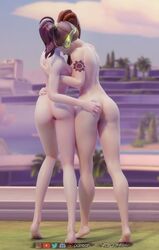 2girls 3d alternate_costume anus areolae ass blender breasts brigitte d.va female female_only forceballfx hand_on_ass headset nano_d.va nipples nude overwatch pussy tattoo yuri rating:Explicit score:112 user:justausername