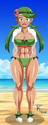 1girls 2018 abs alternate_breast_size artist_signature beach bikini blue_sky blush blushing breasts cleavage clothed clothing curvy dark-skinned_female dark_skin dated eyebrows_visible_through_hair eyelashes female female_only fit fit_female flower flower_in_hair fully_clothed game_freak green_bikini green_eyes green_hair green_shoes green_swimsuit hair_flower hourglass_figure huge_breasts looking_at_viewer mallow_(pokemon) muscles muscular muscular_female navel nintendo ocean open_mouth open_shirt outdoors panties pink_flower pk-studios pokemon pokemon_sm sea shiny_clothes shiny_hair shiny_skin shirt shoes signature sky smile smiling solo standing text thick_thighs toned_female tongue twintails video_game water watermark white_shirt wide_hips rating:Questionable score:66 user:deleted5160