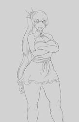 1girls big_breasts breasts cleavage clothed crossed_arms dress jlullaby monochrome pose rwby source_request thick_thighs weiss_schnee wide_hips rating:Questionable score:117 user:Coolblue2468