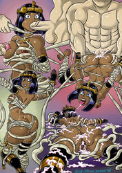 1girls ahe_gao ass ass_cleavage bandages black_hair black_lips blue_eyes bluestrikerbomber breasts bukkake butt_crack capcom cum cum_in_ass cum_in_pussy cum_inside dark-skinned_female dark_skin drooling dubious_consent egyptian female gaping_anus headdress interracial menat pale-skinned_male pale_skin straight street_fighter street_fighter_v tagme tears tongue_out rating:Explicit score:78 user:Zardauz