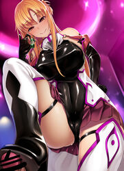 1boy 1girls ^_^ abs ass bare_shoulders black_gloves blonde_hair blush bootjob boots breasts cameltoe censored corruption dark_persona earrings elbow_gloves enemy_conversion female femdom foot_fetish footjob gloves highres jewelry large_breasts latex latex_gloves laughing_coffin leotard miyashiro_ryuutarou penis pov pussy_juice red_eyes shoejob smile solo standing standing_footjob sword_art_online thick_thighs thighhighs wet white_legwear wide_hips yuuki_asuna rating:Explicit score:440 user:bot