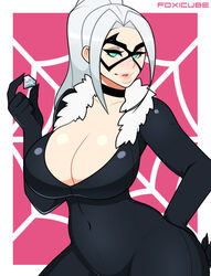 1girls aqua_eyes big_breasts black_cat_(marvel) blue_eyes bodysuit breasts choker cleavage covered_navel diamond felicia_hardy female female_only foxicube fur_trim hand_on_hip human human_only large_breasts latex looking_at_viewer marvel marvel_comics mask ponytail silver_hair solo solo_female spider-man_(series) thick thick_thighs thighs tight_clothing wide_hips rating:Safe score:219 user:FLBPfan