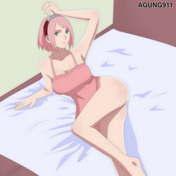 1girls agung911 alternate_breast_size arm_up armpits ass barefoot bed big_breasts bottomless cleavage dress eye_contact feet female female_only green_eyes hairband half-closed_eyes human large_breasts looking_at_viewer naruto naruto:_the_last on_bed on_side pink_hair pose sakura_haruno short_hair solo source_request text thick_thighs waiting watermark wide_hips rating:Questionable score:151 user:TewilQ