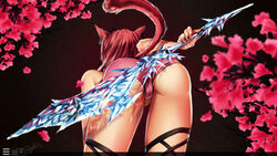 animal_ears arm_behind_back ass ass_focus bare_shoulders bent_over bikini cameltoe cat_ears cat_tail close-up cowboy_shot cross-laced_footwear earrings eru-sama faceless_female fat_mons female final_fantasy final_fantasy_xiv flower from_behind highres holding holding_weapon ice jewelry lace-up leaning_forward legs_apart miqo'te partially_visible_vulva petals pink_bikini polearm red_hair short_hair signature single_earring solo spear swimsuit tail thighs tree tree_branch weapon weapon_on_back rating:Explicit score:17 user:irri