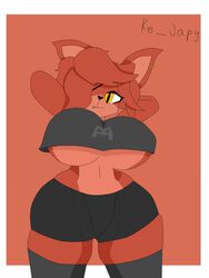  anthro big_ass big_breasts clothing female fexa five_nights_at_freddy's fox foxy_(cally3d) foxy_(fnaf) fredina's_nightclub furry ke_japy looking_at_viewer solo stockings thick_thighs  rating:explicit score: user:kejapy