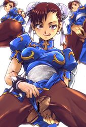 bracelet brown_hair bun_cover capcom censored chinese_clothes chun-li double_bun female female_only human jewelry kamisimo_90 naughty_face pantyhose solo spiked_bracelet spikes straight_hair street_fighter tongue torn_clothes torn_pantyhose rating:Explicit score:104 user:bot