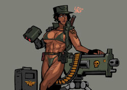  1girls astra_militarum dark_skinned_female female gun imperial_guard lichen93 tomboy warhammer_(franchise) warhammer_40k  rating:explicit score: user:bot