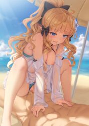 1boy 1girls abs alpha_(alpha91) beach bikini bikini_aside blonde_hair blue_eyes blush breasts hair_flower male_on_female male_penetrating nipples open_mouth penis pointy_ears princess_connect! princess_connect!_re:dive pussy saren_(princess_connect!) see_through sex swimsuits thong thong_aside uncensored vaginal_penetration rating:Explicit score:361 user:bot